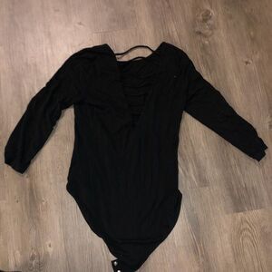 Forever 21 Bodysuit Caged Back Long Sleeve Strappy Detail Black Size L